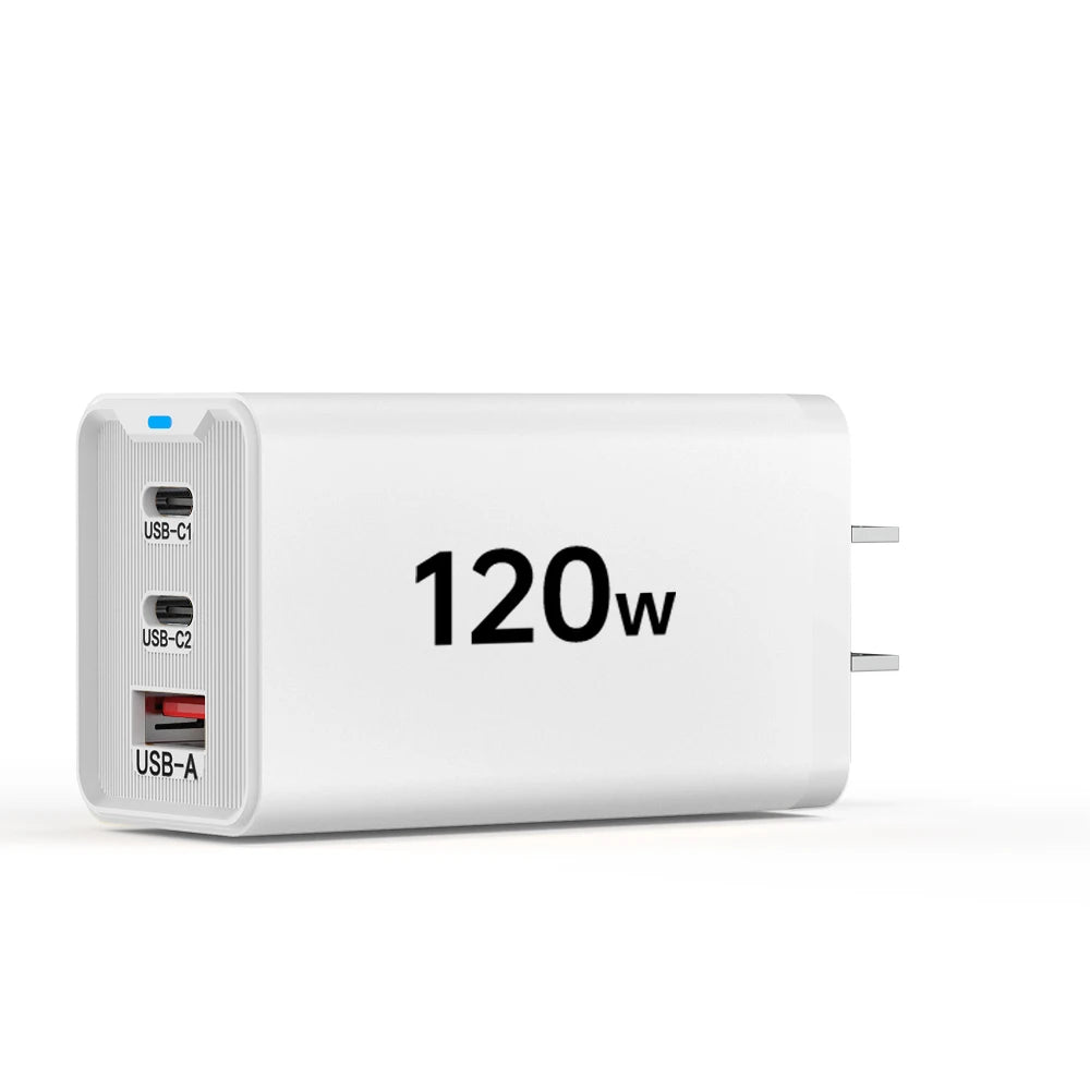 120W 3-Port USB-C Fast Charger for iPhone Samsung Tablet