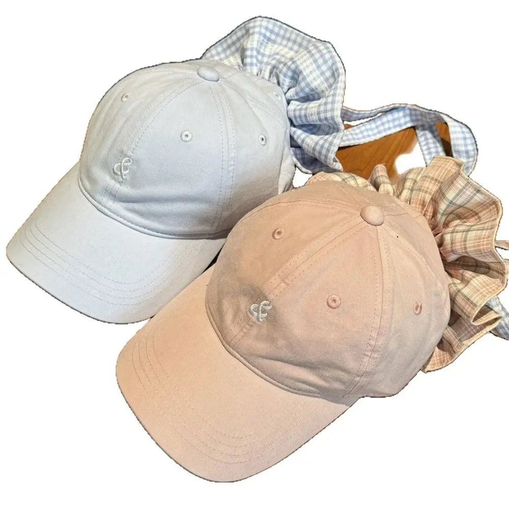 Embroidered Cotton Baseball Cap – Ribbon Strap Sun Hat