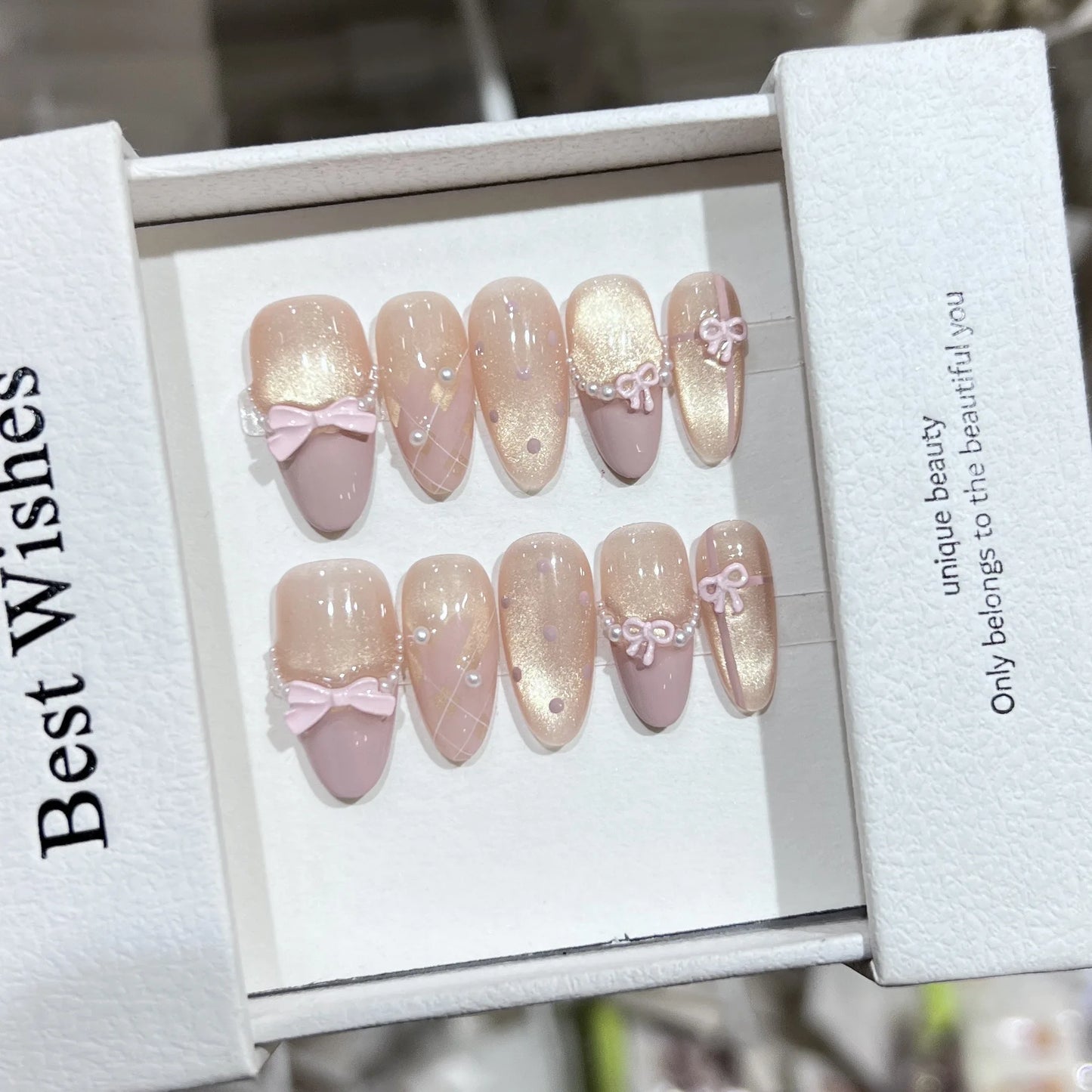 Handmade Press On Nails Gradient Purple Pink Bow | 10pc Set