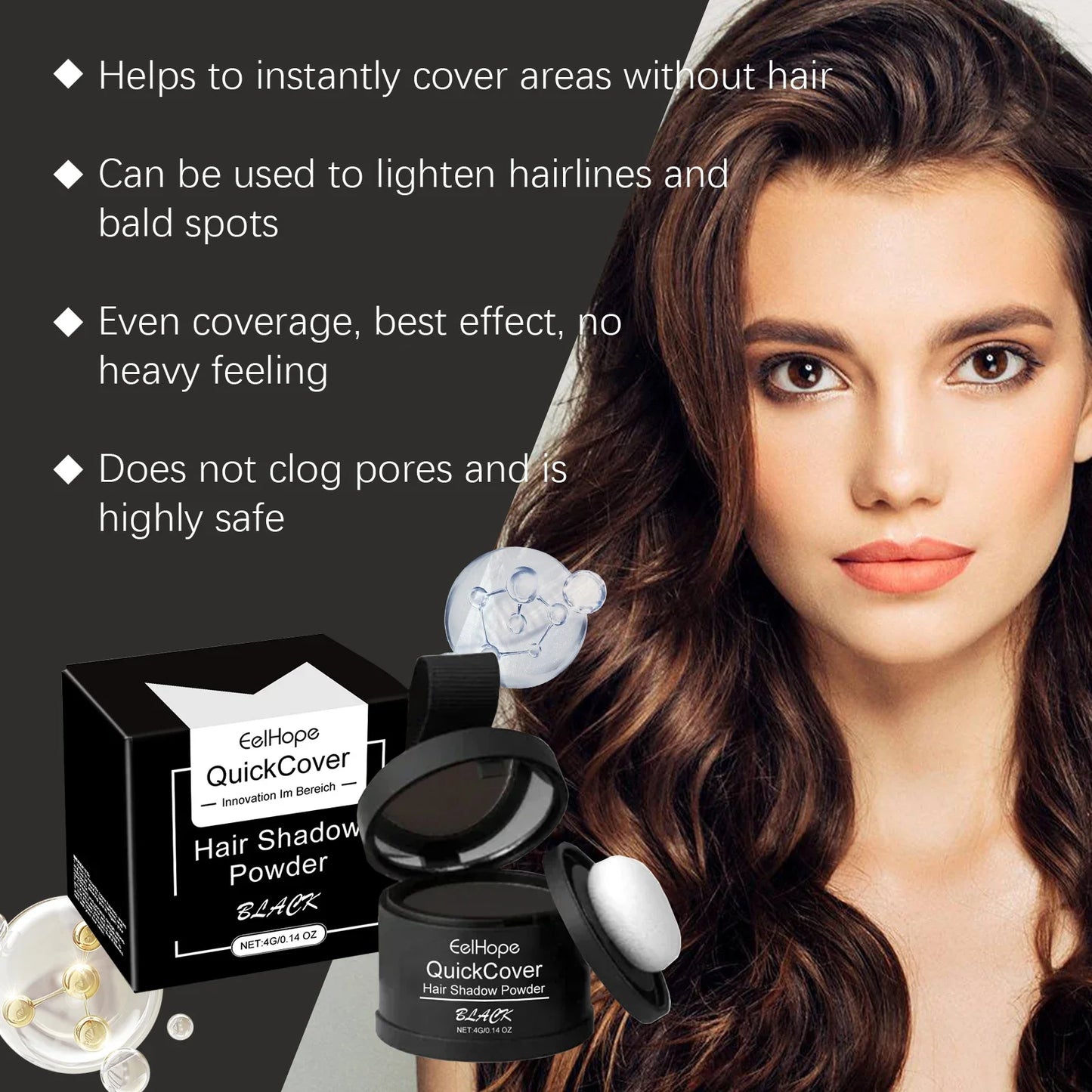 Eelhope Black Hairline Powder – Waterproof Root Cover 4g