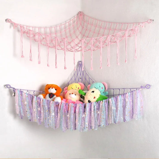 Triangle Wall Hanging Toy Net Pouch Children Room Storage Organizer Knitted Plush Toy Hammock Net Peaceful Pleasures Health and Wellness
