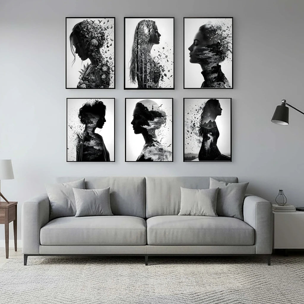 Nordic Black & White Women Canvas Wall Art | Modern Poster Canvas Wall Art Peaceful Pleasures Health and Wellness