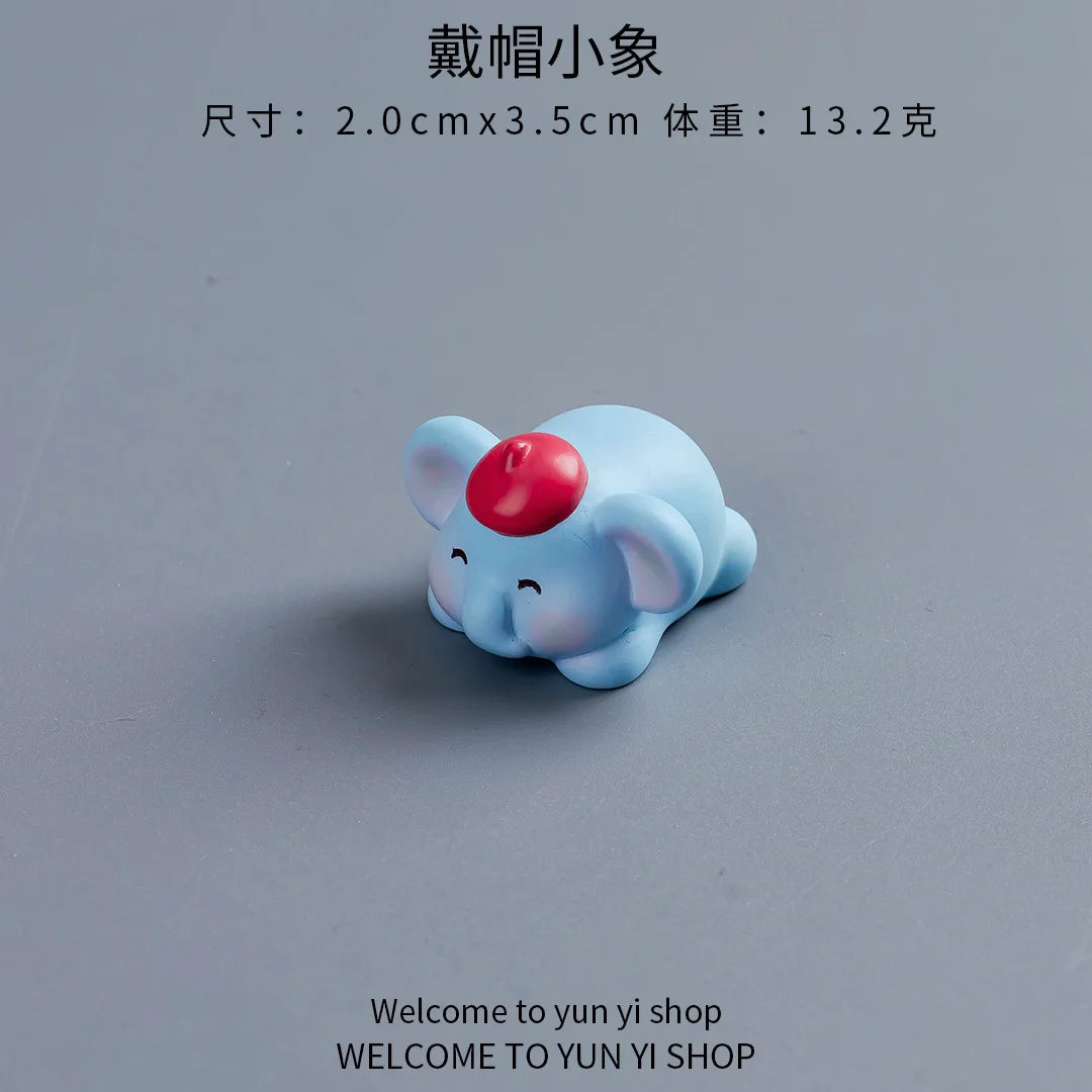 Cartoon Cute Blue Elephant Micro Landscape Desktop Decorative Ornaments Mini Elephant DIY Gadgets Decorative Figurines Decor Peaceful Pleasures Health and Wellness Baby elephant in hat