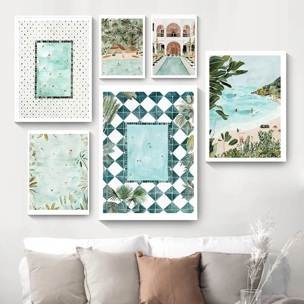 Tropical Beach Pool Canvas Wall Art Print | Unframed Poster