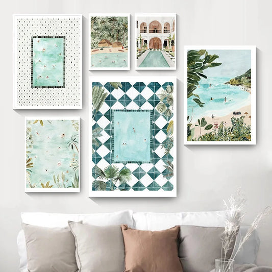 Tropical Beach Pool Canvas Wall Art Print | Unframed Poster Canvas Wall Art Print Peaceful Pleasures Health and Wellness