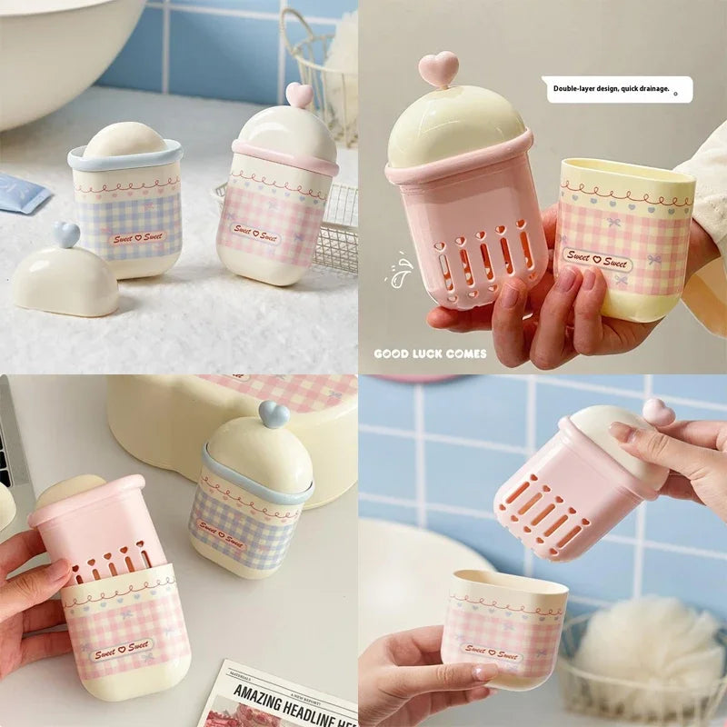 Sweetheart Bows Fragrance Soap Boxes Travel Portable Mini Soap Boxes Drain Lid Soap Sealed Boxes Practical Outdoor Storage New Peaceful Pleasures Health and Wellness
