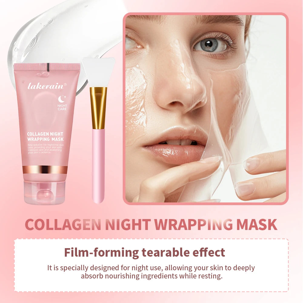 Collagen Overnight Wrapping Peel Off Facial Mask, Korean Collagen Night Wrapping Mask Deeply Hydrates Night Care Mask Cream 75ml Peaceful Pleasures Health and Wellness