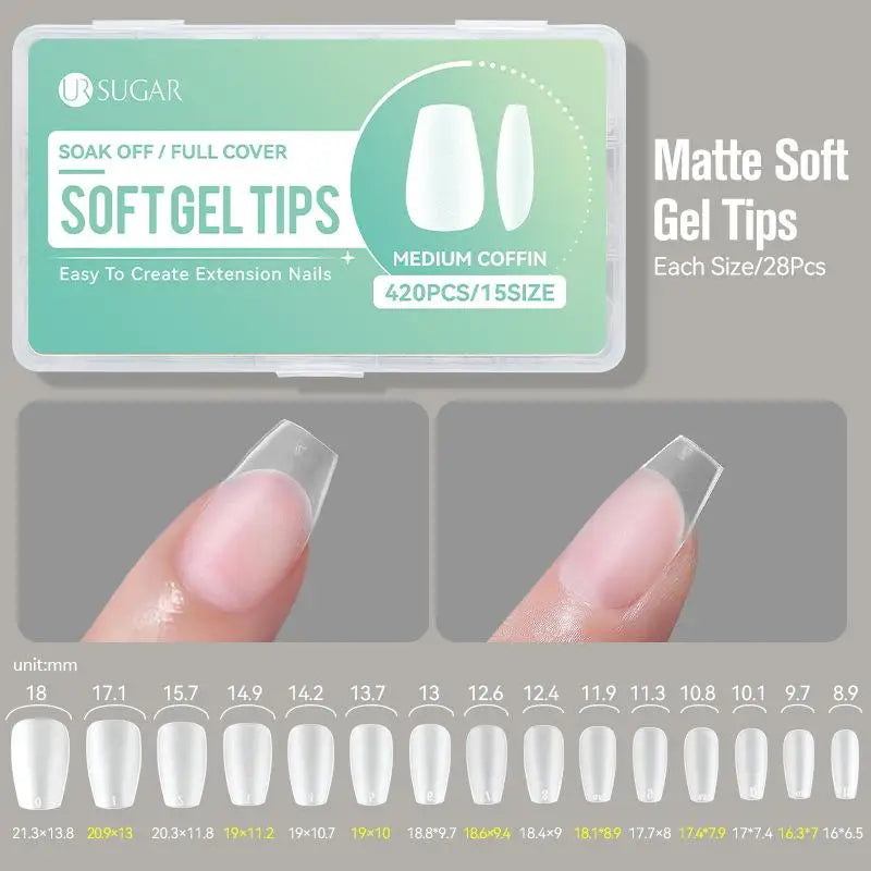 100/420Pcs Matte Soft Gel Tips Full Cover False Nail Tips Press On Acrylic Nails Short Almond Coffin Artificial Nails Extension Peaceful Pleasures Health and Wellness 420Pcs Green