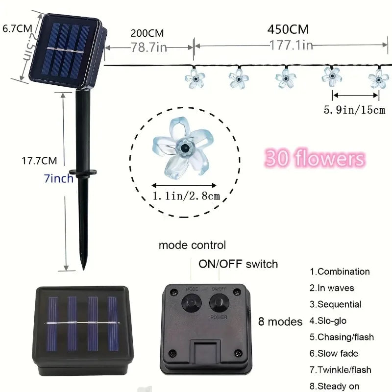 Solar Sakura String Lights 6.5M 30 LED Outdoor Waterproof