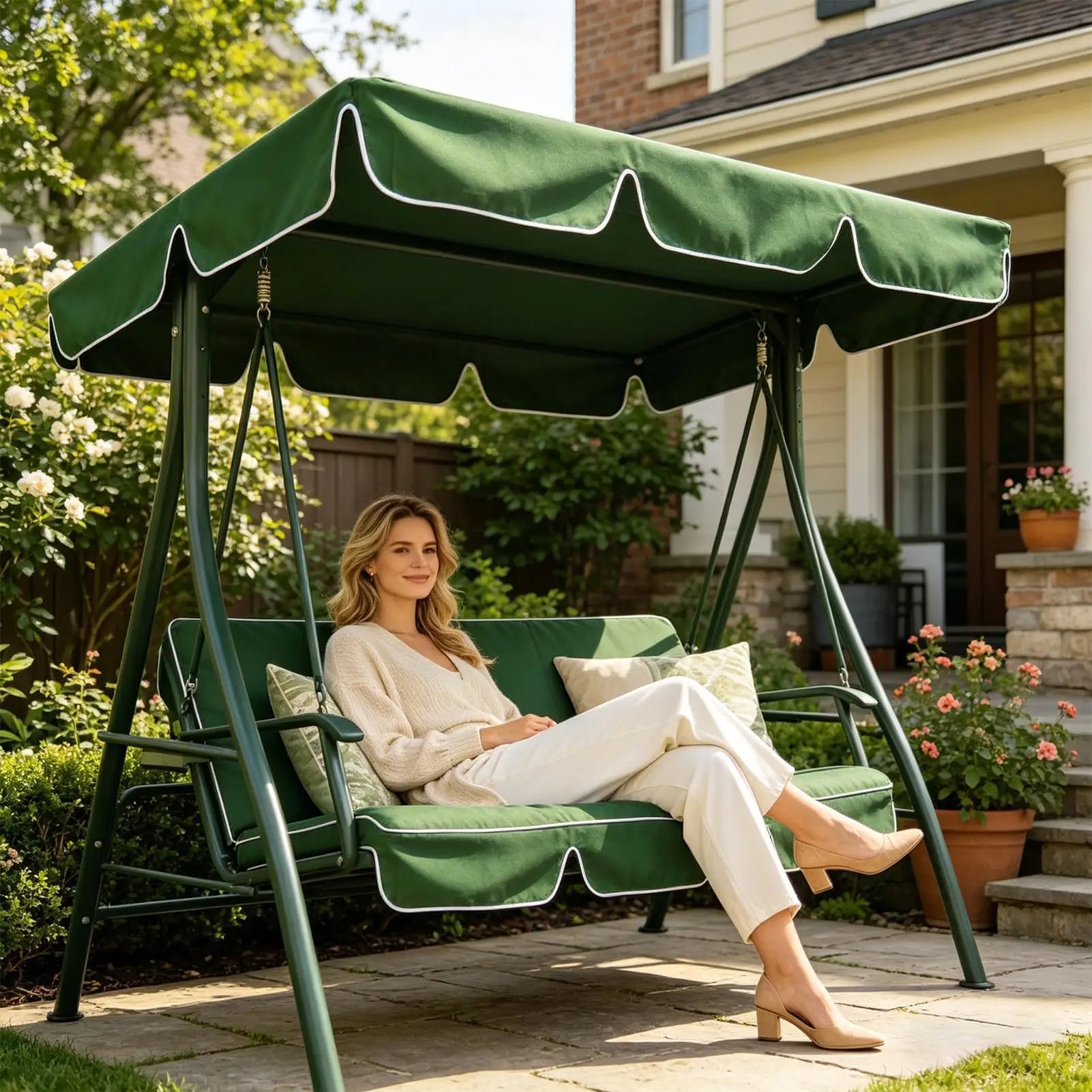 Waterproof UV-Resistant Patio Swing Canopy Replacement Weatherproof Seat Cover Fits Outdoor Swing for Garden Backyard Patio Deck Peaceful Pleasures Health and Wellness