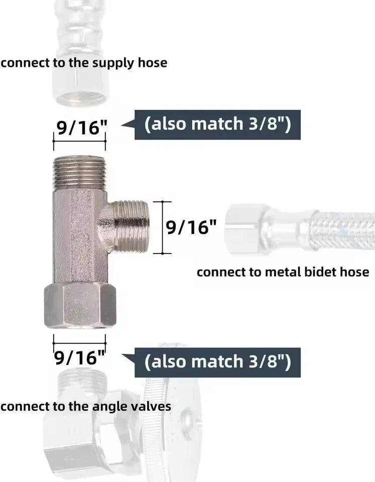 Copper 3-Way T Valve Adapter | Bidet & Shower Diverter
