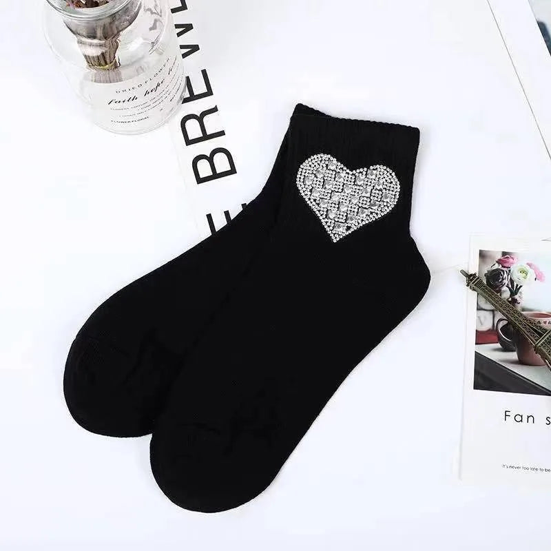 New Rhinestone Decorative Socks, Fashionable Diamond Sparkling Socks, Cute Cartoon Animal Pattern Comfortable Low Cut Socks Peaceful Pleasures Health and Wellness GRAY 36-42