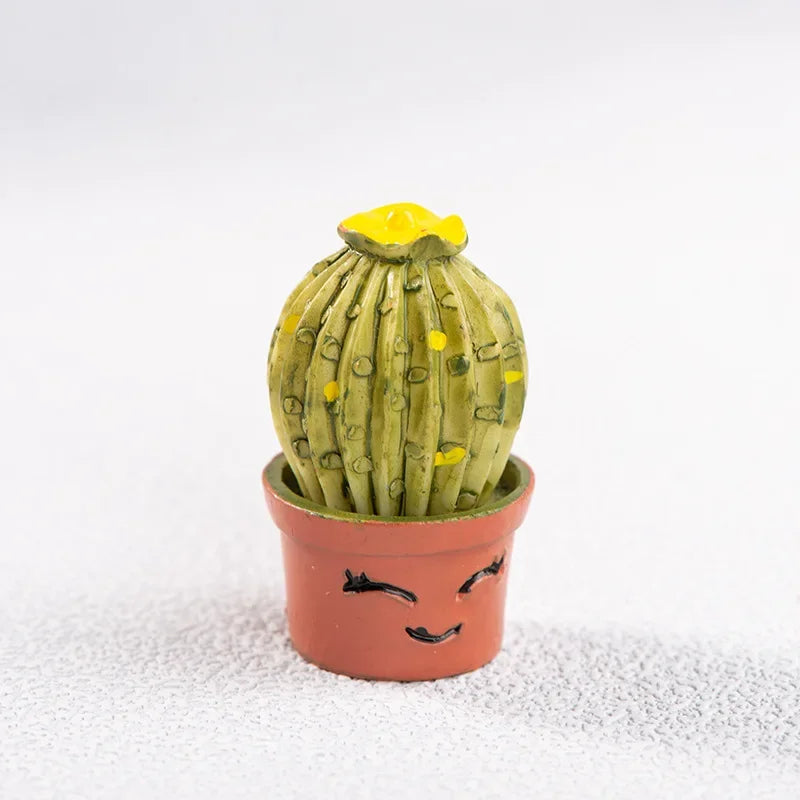 Cartoon Miniature Cactus Potted Handmade Realistic Mini Potted Plant Resin DIY Cactus Figurines Desktop Decorative Fairy Garden Peaceful Pleasures Health and Wellness 1