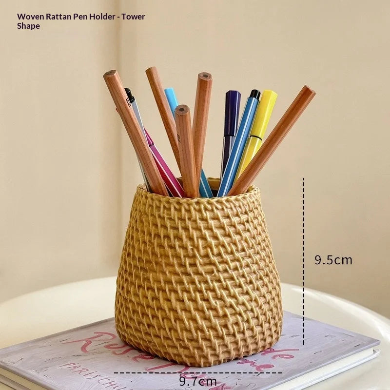 Hot Rattan Pen Holder Pen Holder for Desk Waterproof and Sturdy Pen Holder School Office Supplies Stationery Desk Organizer Peaceful Pleasures Health and Wellness