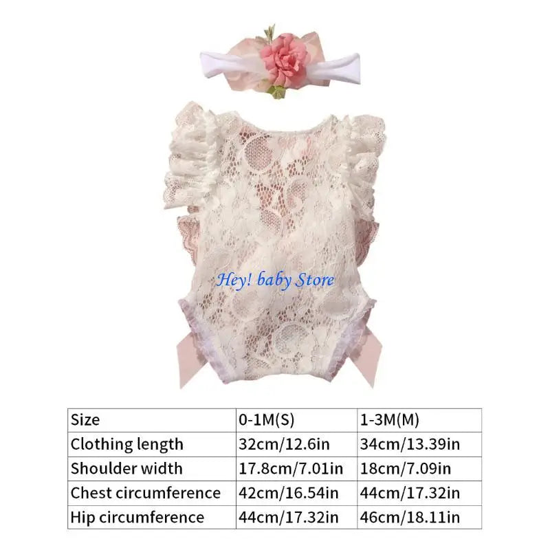 Newborn Lace Romper & Floral Headband Set | Baby Photo Props