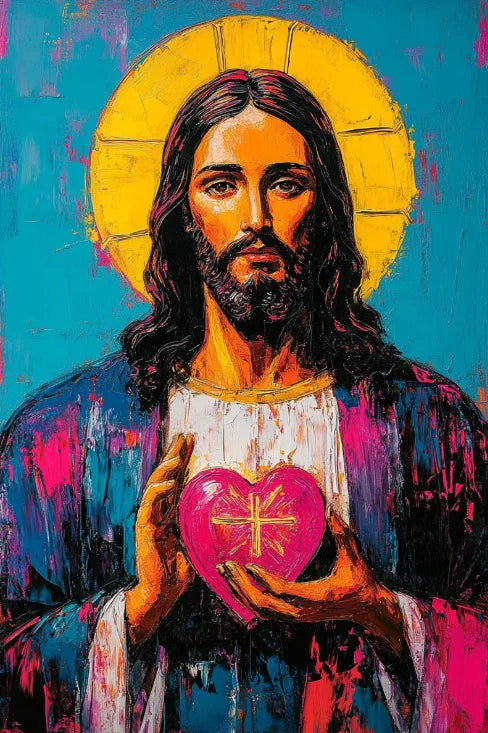 Sacred Heart Jesus & Virgin Mary Canvas Wall Art | Religious Print