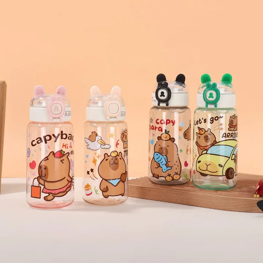 Capybara Cartoon Water Bottle 500ml Kids Sports Straw Cup Kids Straw Water Bottle Peaceful Pleasures Health and Wellness