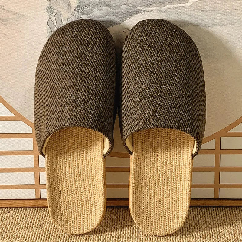 Men's Linen Slippers Non-Slip Indoor Slides Summer Sandals