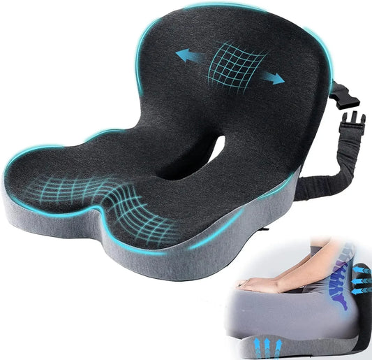 Ergonomic Memory Foam Seat Cushion with Adjustable Strap, Universal Fit for Office, Car, and Gaming Chairs in Light & Dark Gray Peaceful Pleasures Health and Wellness United States