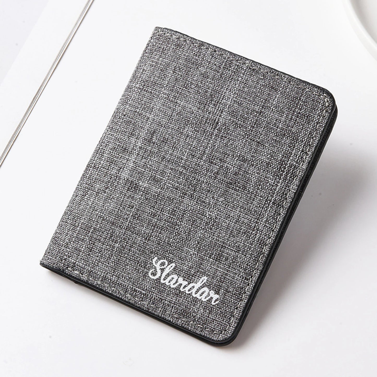 Men's Short Vertical Canvas Wallet Compact Wallet Driving License Storage Bag for Outdoor Traveling Shopping Peaceful Pleasures Health and Wellness GRAY