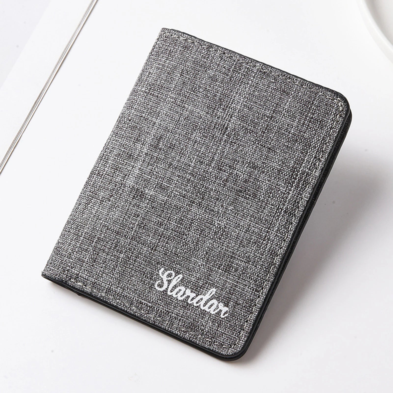 Men's Short Vertical Canvas Wallet Compact Wallet Driving License Storage Bag for Outdoor Traveling Shopping Peaceful Pleasures Health and Wellness GRAY
