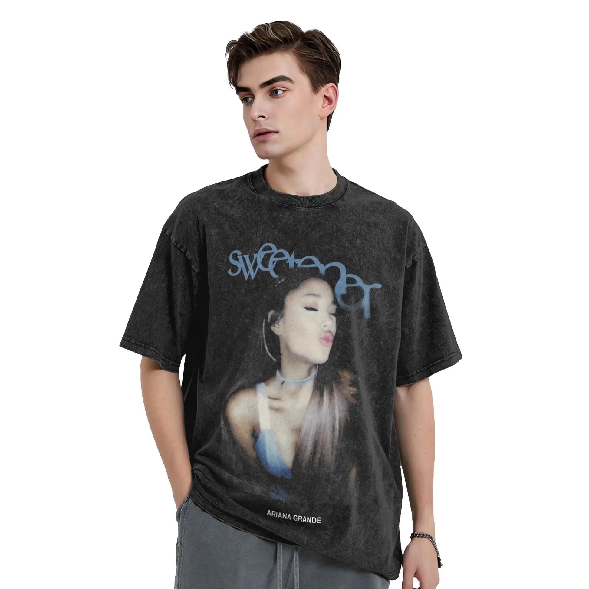 Oversized Washed T-Shirt Arianas Sweetener World Tour Loose T Shirts Grande Popular Tee Shirt for Men Beach Awesome Casual Tees Peaceful Pleasures Health and Wellness