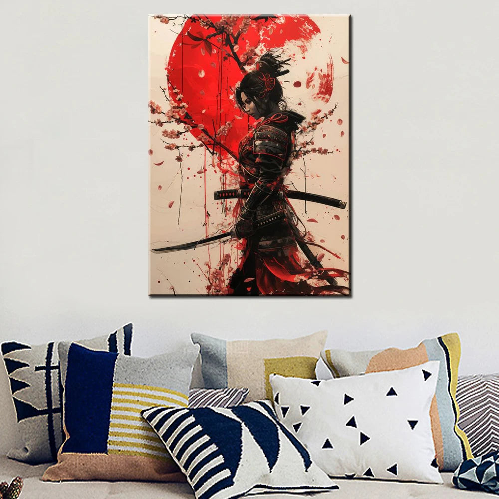 Japanese Geisha Samurai Canvas Wall Art Poster | Home Decor Canvas Wall Art Peaceful Pleasures Health and Wellness