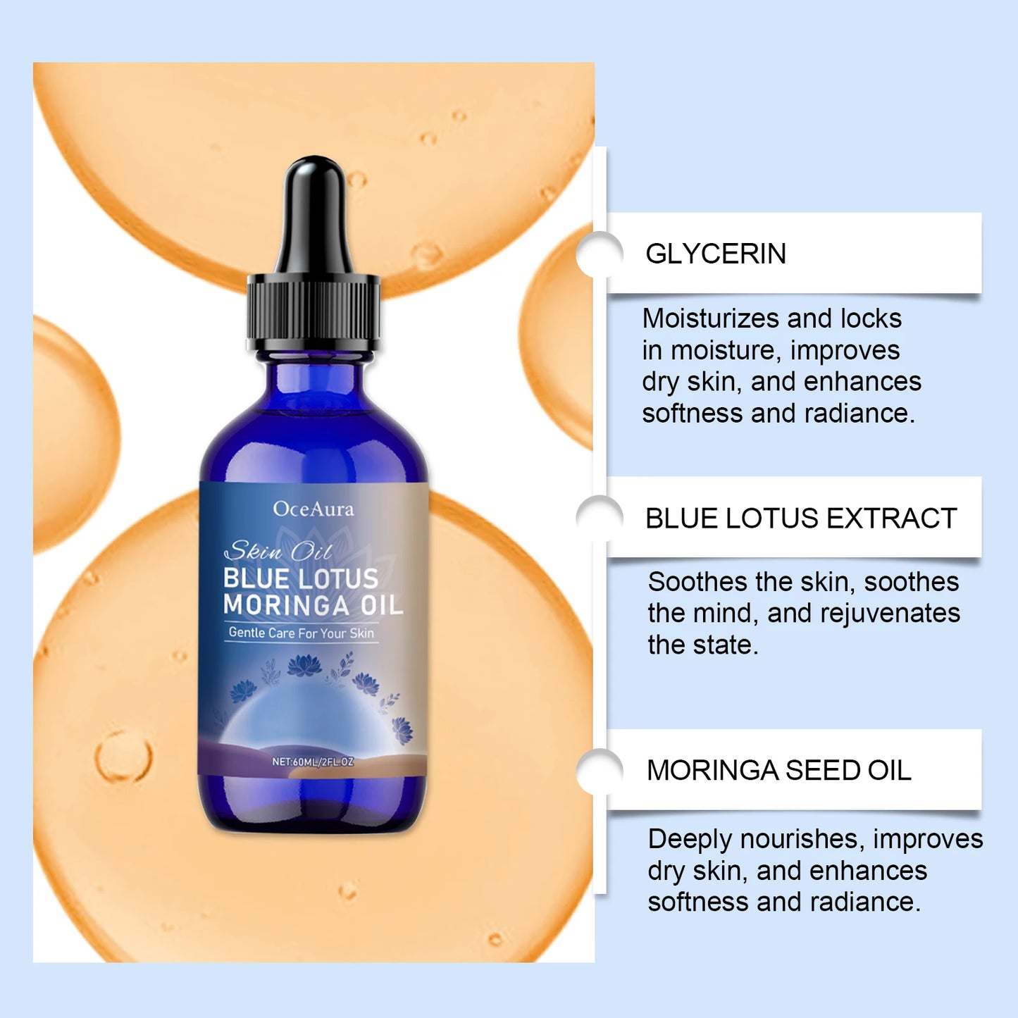 Blue Lotus & Moringa Dry Body Oil – Nourishing 60ml | OceAura