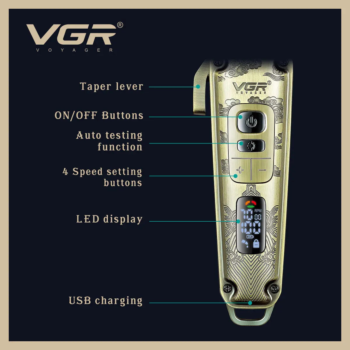 VGR 005 Hair Trimmer Electric Hair Clipper Professional Haircut Machine Cordless Trimmer Digital Display Hair Trimmer for Men Peaceful Pleasures Health and Wellness