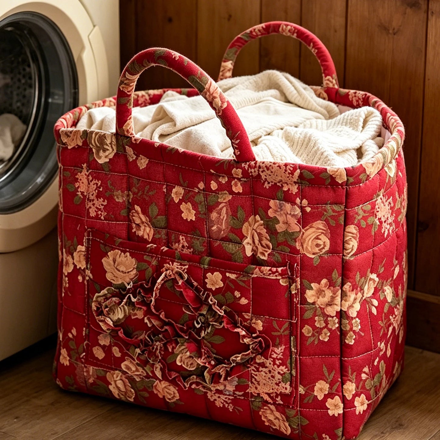 Women Floral Quilted Fabric Baskets Large Capacity Boho Gift Hamper with Handles for Clothes Home Dorms Bedrooms Bathrooms Peaceful Pleasures Health and Wellness Style B