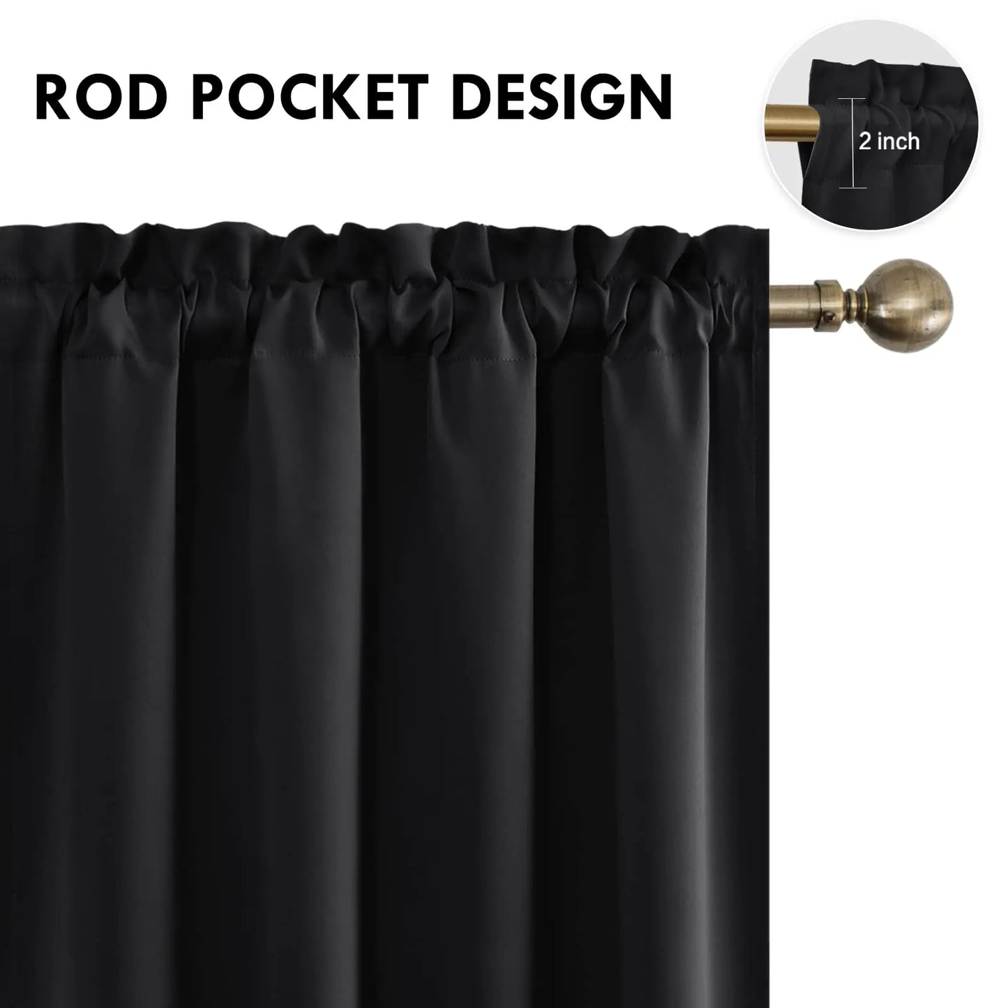 Blackout Curtains Rod Pocket Drapes – Black/Gray | 85–99% Light