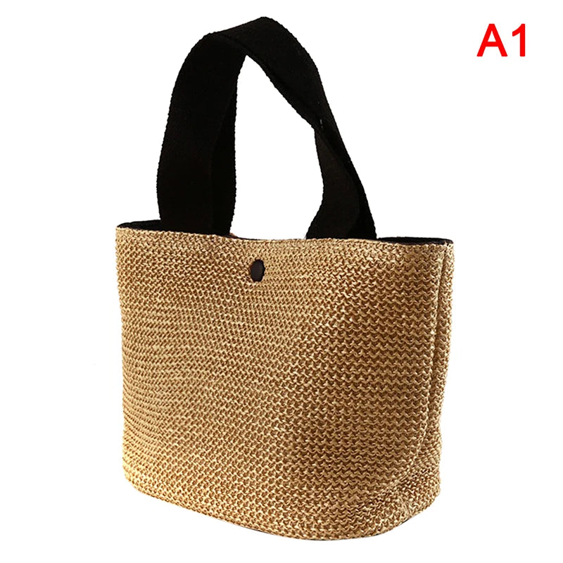 Women's Straw Woven Beach Tote Bag – Boho Shoulder Handbag Woven Tote Bag Peaceful Pleasures Health and Wellness Black