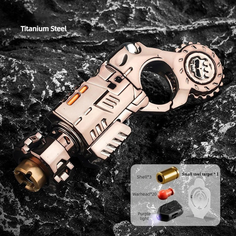 Mini Metal EDC Pistol Fidget Toy Ejecting Roller Spinner Mechanical Slider Ratchet Wheel Ring Stress Relief for Adults Peaceful Pleasures Health and Wellness Tungsten Steel