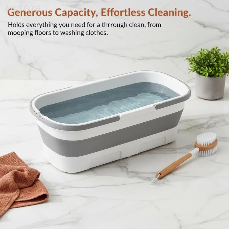 Collapsible Mop Bucket with Wheels | Large Foldable Cleaning Tub