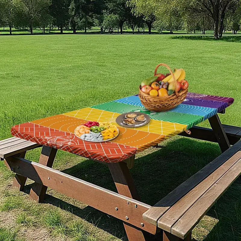 Geometric Fitted Picnic Table Cover | Windproof & Wipeable