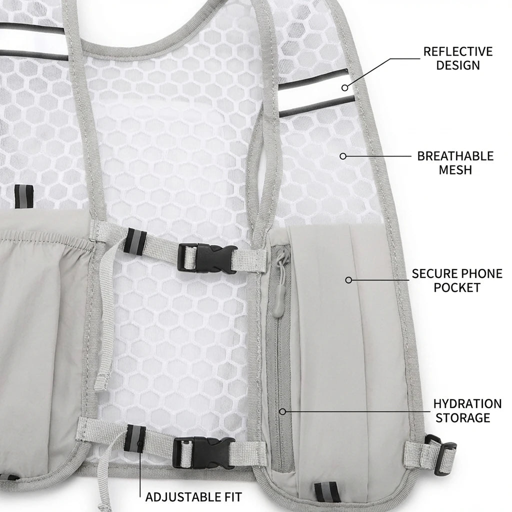 Lightweight Running Vest with Phone Holder New Reflective Hydration Water Chest Pack Storage for Sports Water Bottle Peaceful Pleasures Health and Wellness