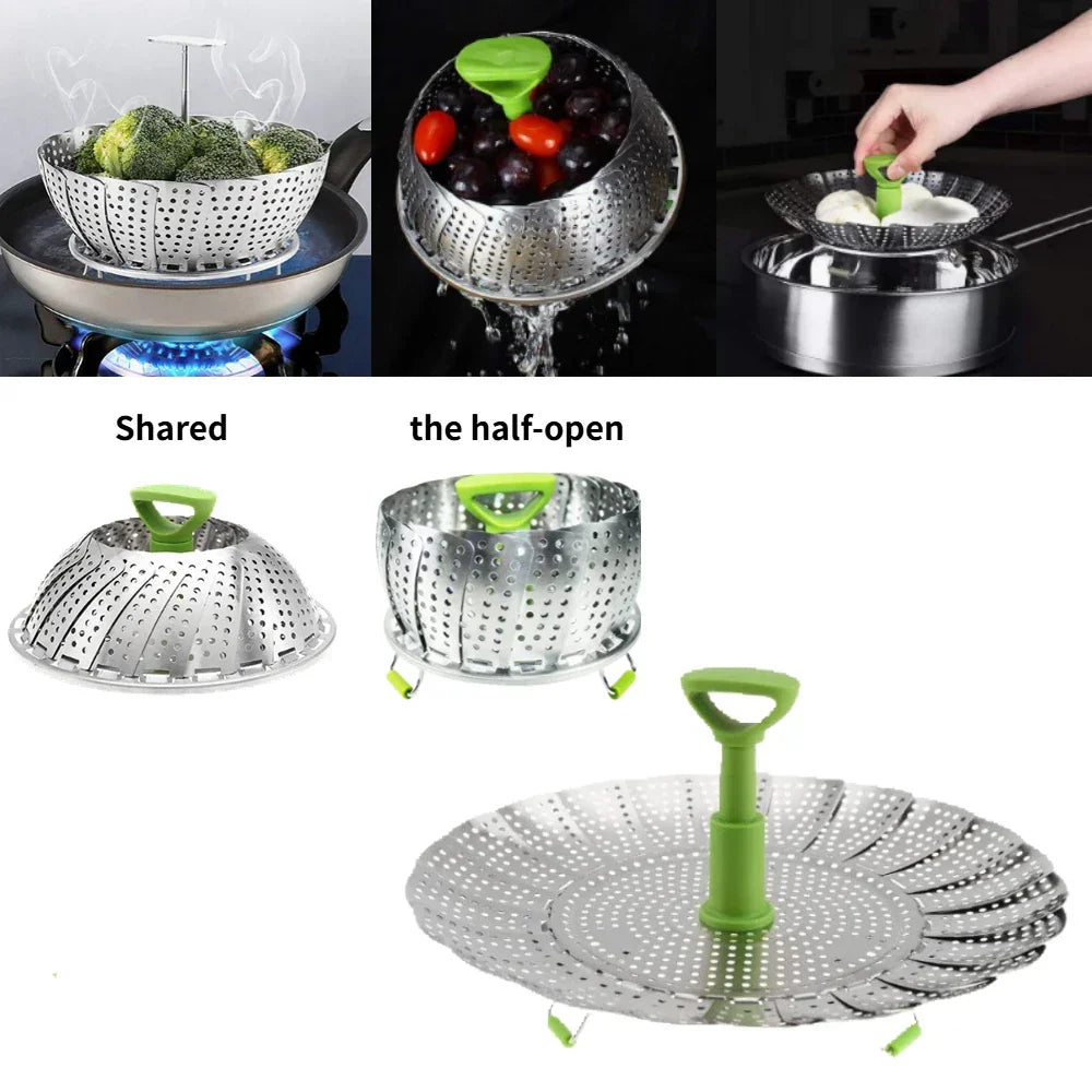 9/11Inch Stainless Steel Lotus Steaming Tray Folding Expandable Food Steamer Rack Multi-Function Mesh Steamer Basket for Cooking Peaceful Pleasures Health and Wellness