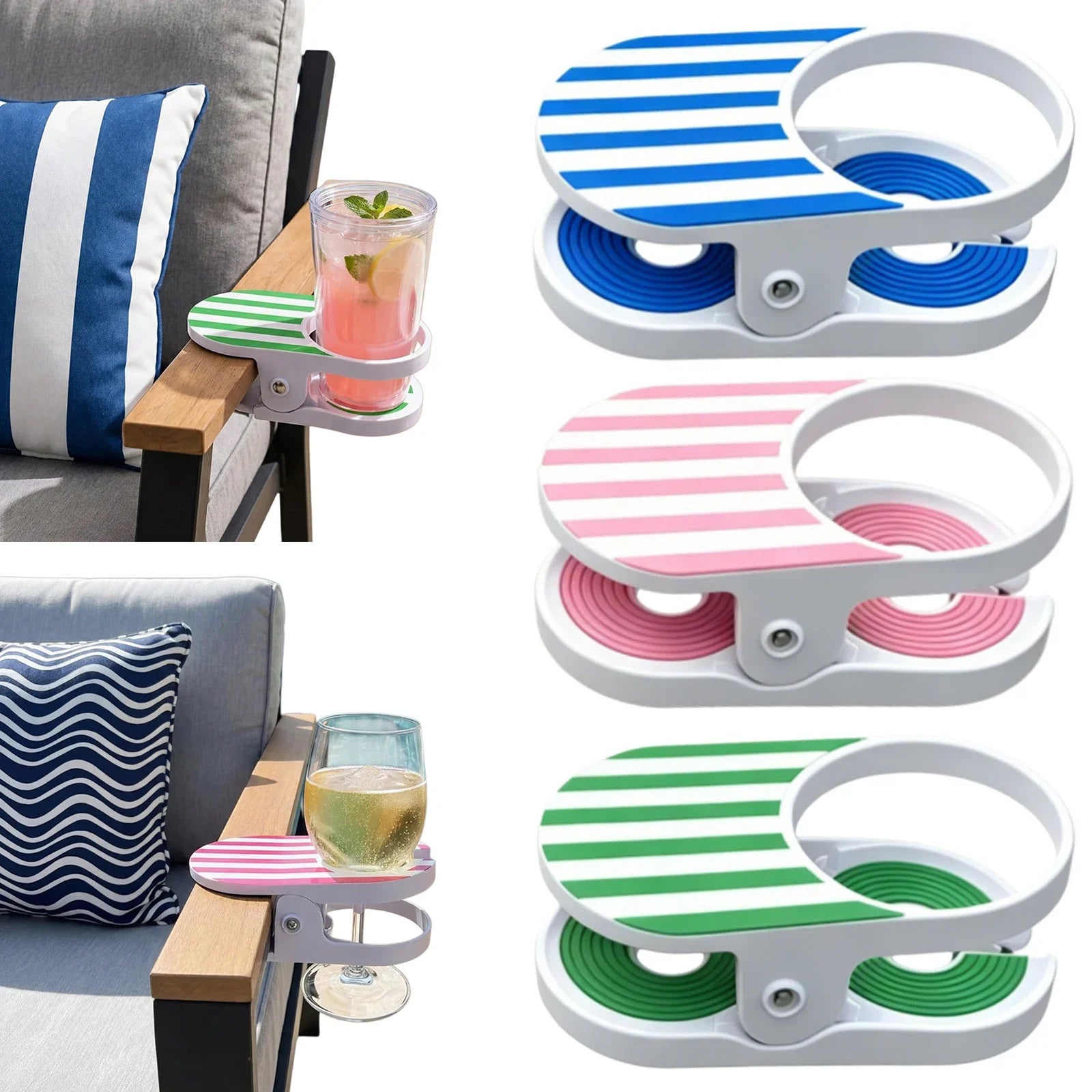 Drinking Cups Holder Clip Easy To Install Chair Desk Bottle Cup Stand Striped Pattern Portable Holder Clips for Home & Office Peaceful Pleasures Health and Wellness