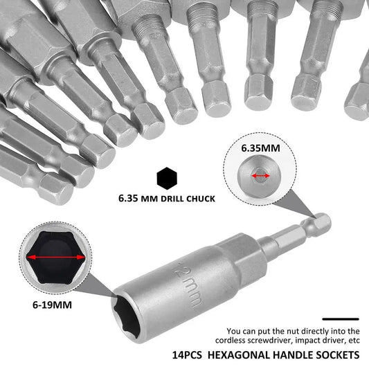 Magnetic Hex Nut Driver Bit Adapter 1/4" Shank 5.5–19mm 80mm Drill Bit Adapter Peaceful Pleasures Health and Wellness