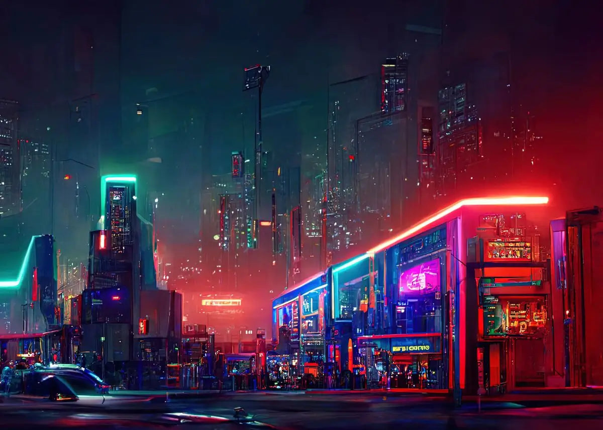 Cyberpunk Neon City Poster Fantasy Collection Wall Art for Passionate Decor Enthusiasts Peaceful Pleasures Health and Wellness P20 55x75cm