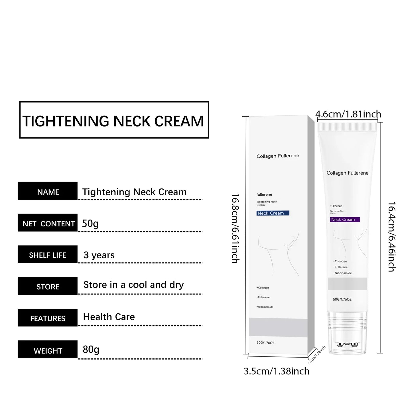 Collagen Firming Neck Cream with Rollerball Massager – 50g