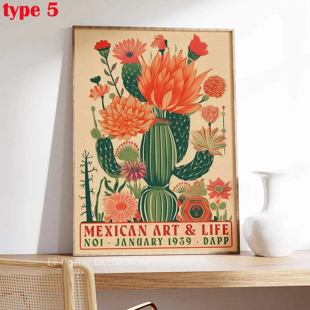 Classic Retro Mexican Cactus Poster Canvas Decoration Painting Flower Aesthetics Color Art Room Home Decoration Wall Art Peaceful Pleasures Health and Wellness 6 50x70cm