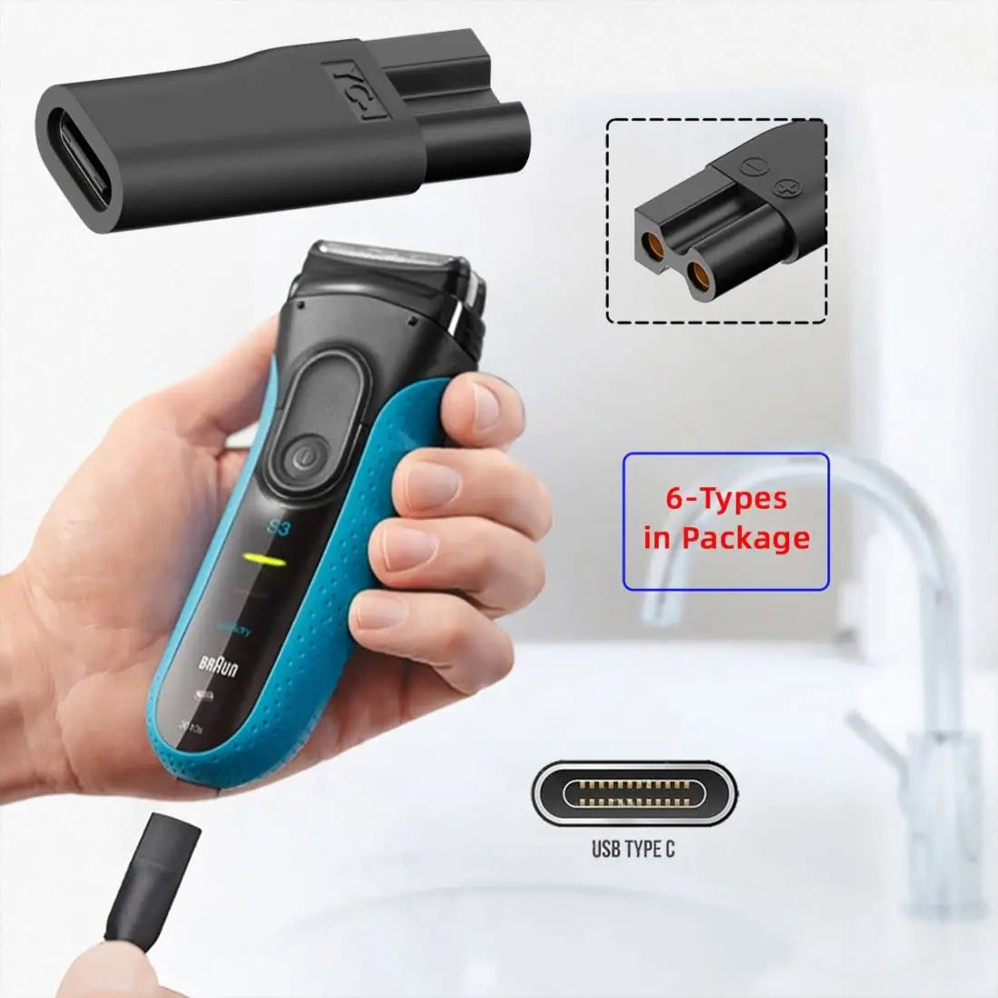 6-Piece Type-C USB Adapter Set for Hair Clippers & Trimmers