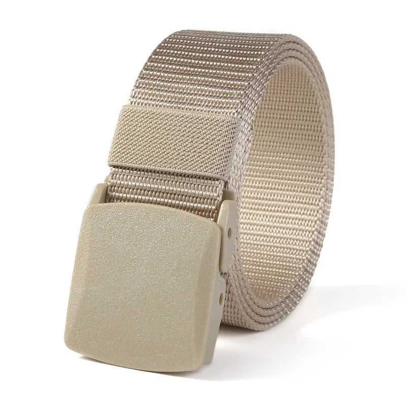 Canvas Nylon Tactical Belt Non-metallic Anti Allergy Ideal For Outdoor Training Security Check And Daily Pants Wearing Use Peaceful Pleasures Health and Wellness Beige 120cm
