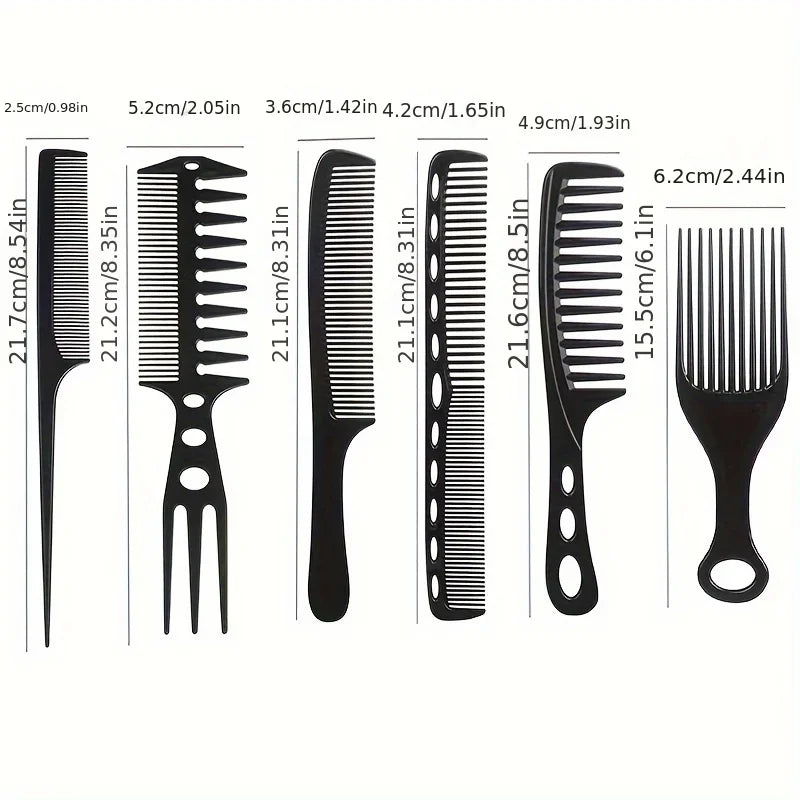 6-Piece Black Hair Comb & Brush Set – Salon Styling Kit