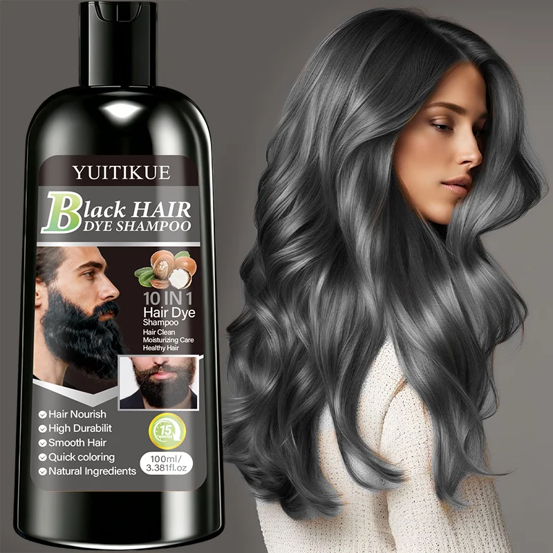 YUITIKUE Black Hair Dye Shampoo 100ml 10-in-1 Natural Ingredients Quick Coloring Nourishing Hair Care Peaceful Pleasures Health and Wellness