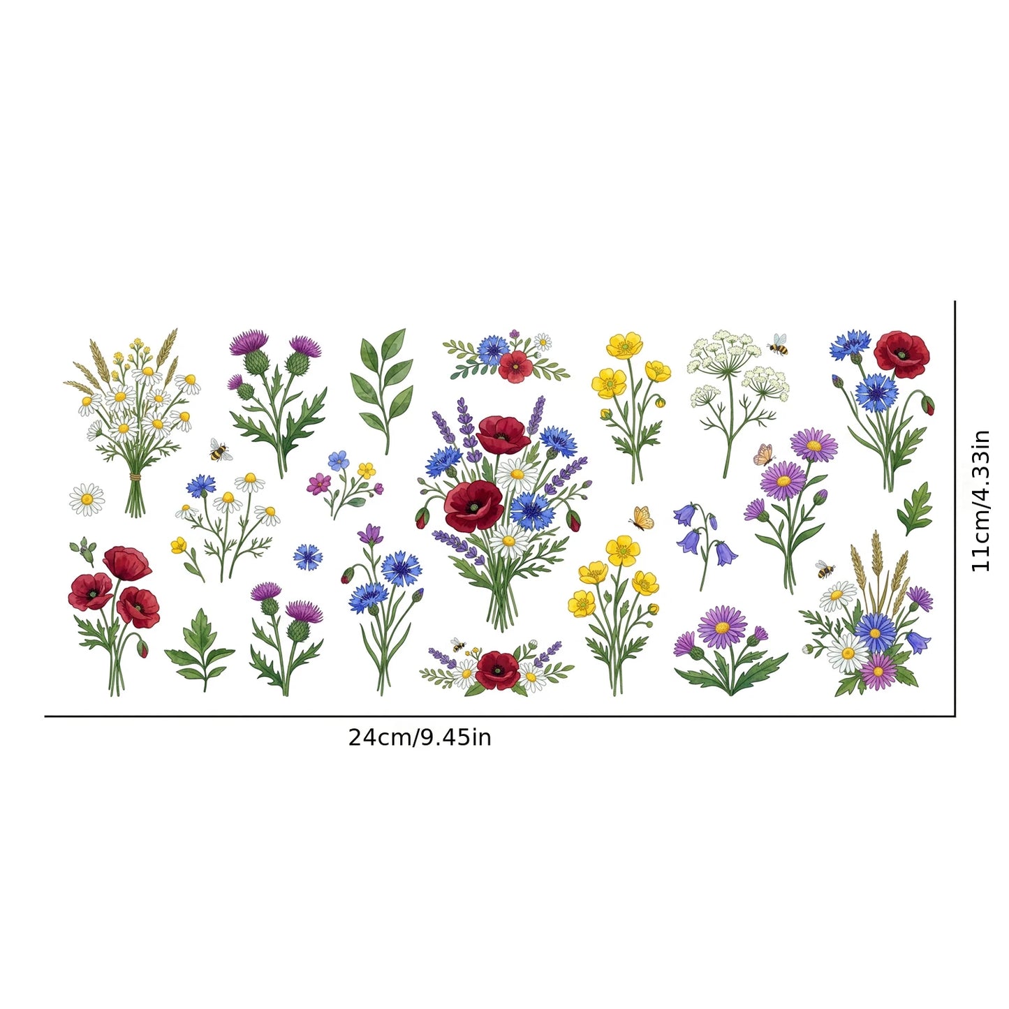 Wildflower Floral Sticker Sheet – Daisy Poppy Lavender Decals