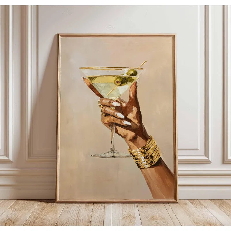 Chic Martini Glass Poster Hand Holding Cocktail Modern Champagne Canvas Painting Fashion Wall Art Bar Kitchen Room Home Decor Peaceful Pleasures Health and Wellness 3 20x30cm Unframed
