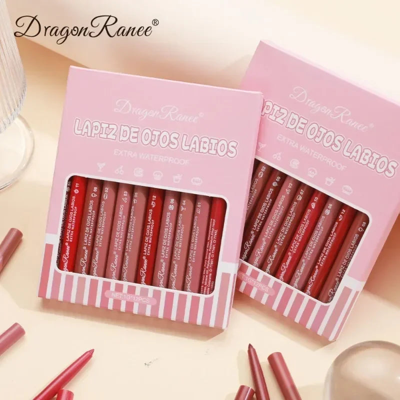 12-Color Waterproof Matte Lip Liner Pencil Set – Long-Lasting