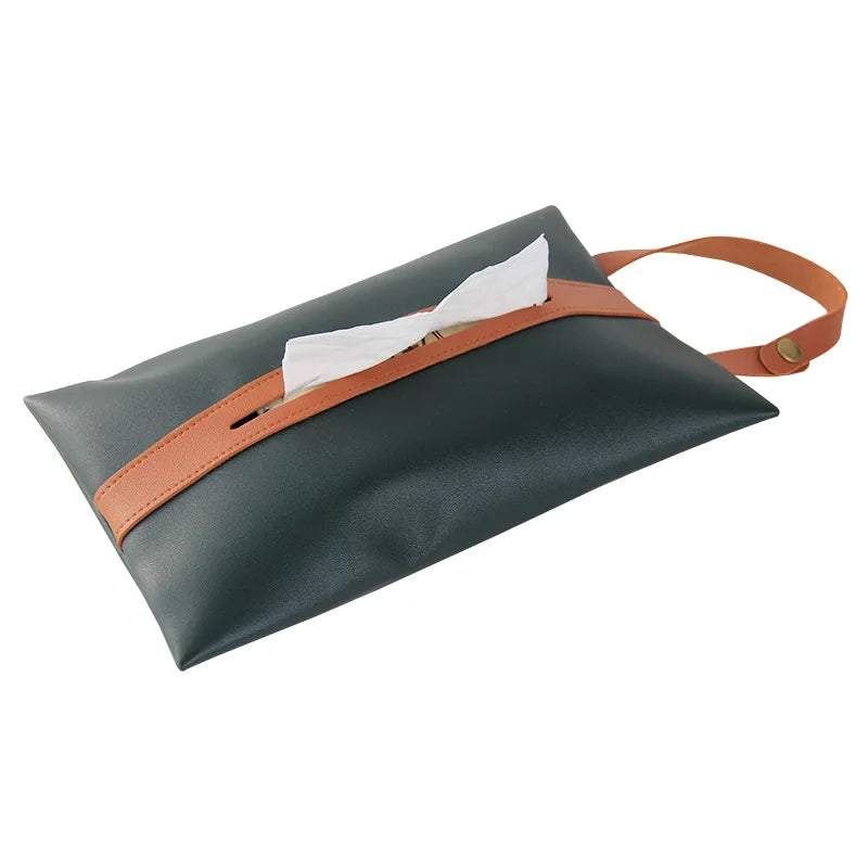 Leather Car Tissue Box Holder – Hanging Decorative Cover Car Tissue Box Cover Peaceful Pleasures Health and Wellness green